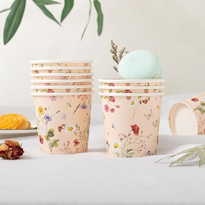 Crisky 3oz Bathroom Cups[300 Pack] Disposable Paper Dixie Cup, Elegant Vintage Floral Small Mouthwash Cups, Hot/Cold Beverage Coffee, Dessert for Birthday Parties, Home-use, Picnics, Ceremonies