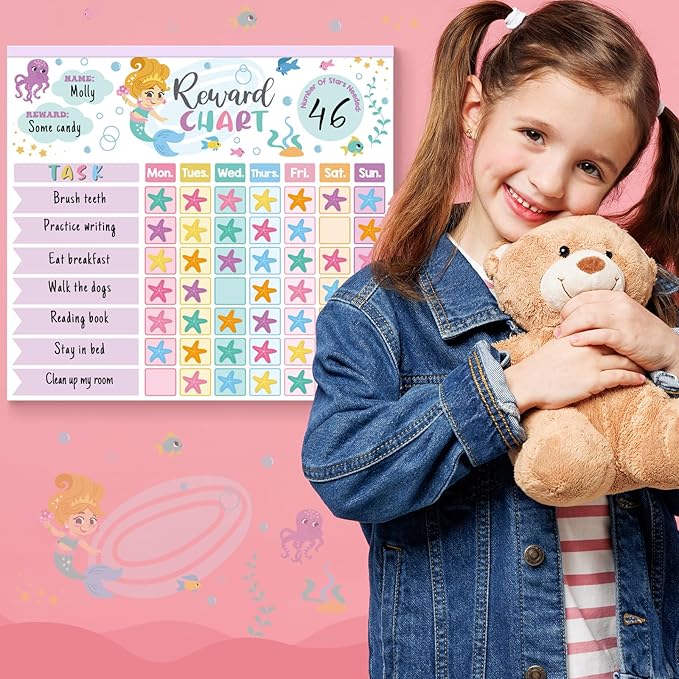 Reward Chart for Kids,Magnetic Behavior Chore Chart for Kids at Home,26 Mermaid Chore Charts,1960 Diamond Stickers,56 Reward Stickers,Incentive Chart to Develop Responsibility and Good Habits,Mermaid