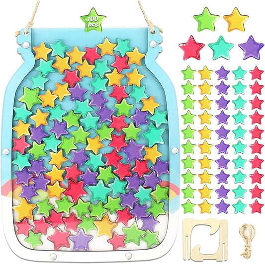 100pcs Reward Jar Classroom, Reward Jar for Kids, Star Jar Behavior Management Classroom Tools, Reward Jar for Good Behavior Home Classroom School Motivate(13 x 9.84") (Blue)