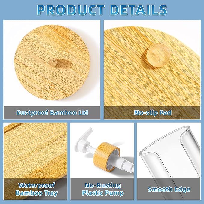 VITVITI Mouthwash Dispenser for Bathroom, Mouth Wash Pump Bottle with Paper Cup Holder, 17Oz Refillable Clear Mouthwash Container with Bamboo Lid/Tray/Label