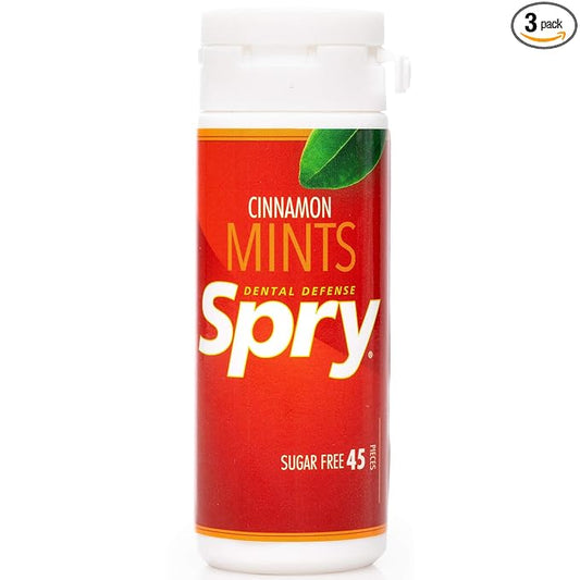 Spry Xylitol Cinnamon Mints Sugar Free Candy - Promote Oral Health, Increase Saliva Production, Stop Bad Breath, Non-GMO, Gluten-Free, 45 Count (Pack of 3)