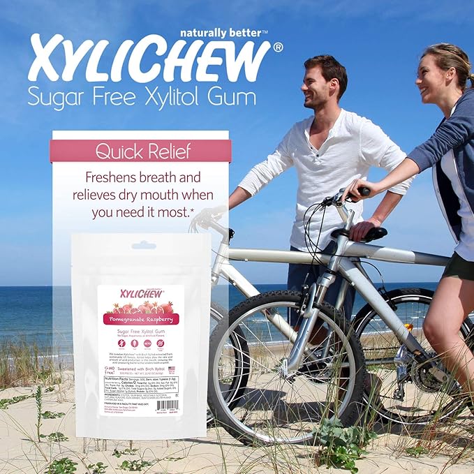 Xylichew 100% Xylitol Chewing Gum - Non GMO, Non Aspartame, Gluten Free, and Sugar Free Gum - Natural Oral Care, Relieves Bad Breath and Dry Mouth - Pomegranate Raspberry, 500 Count
