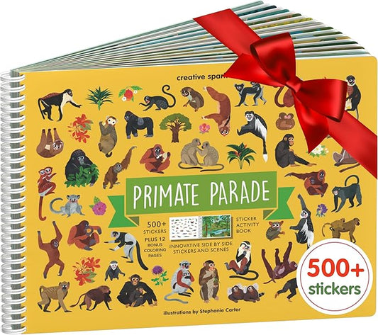 Cupkin Monkey Animal Sticker Book Activity for Kids, Toddler Airplane Travel Essentials, 500+ Animal Stickers for Kids + 12 Scenes + 12 Coloring Book Pages, Monkey Gift, Crafts Ages 2-8
