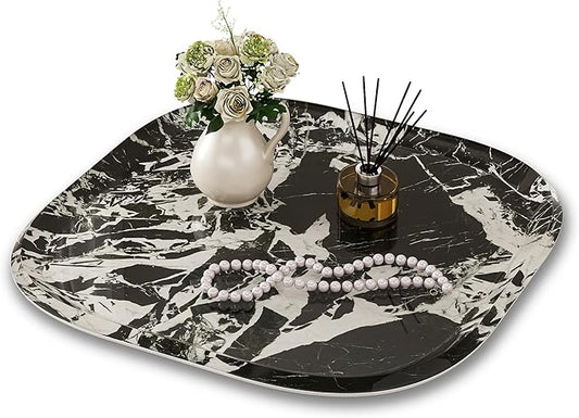 Vanity Decorative Tray, 12" x 12" Black Marble Pattern Perfume Tray, Bathroom Tray Countertop Organizer for Soap Towel, Jewelry, Candle