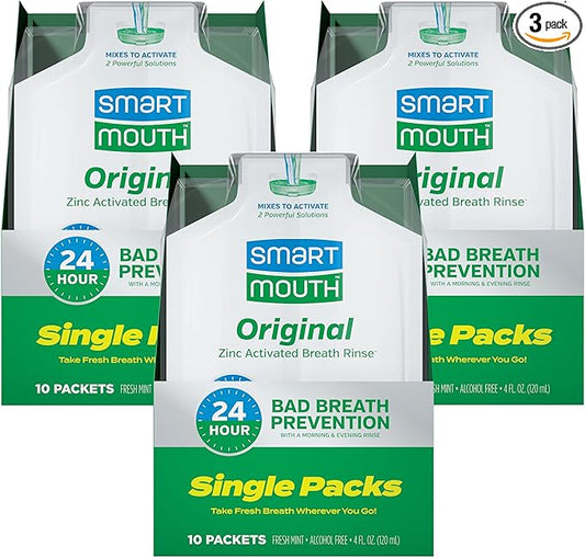 SmartMouth Original Activated Mouthwash Single Packs, Travel Mouthwash, Fresh Mint, 30 Pack