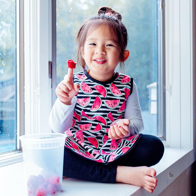 BapronBaby Watermelon Stripes Bapron - No Neck Tie Safer Bib for Baby & Toddler - Soft Waterproof Stain Resistant - Machine Washable - Sz Baby/Toddler 6m-3T