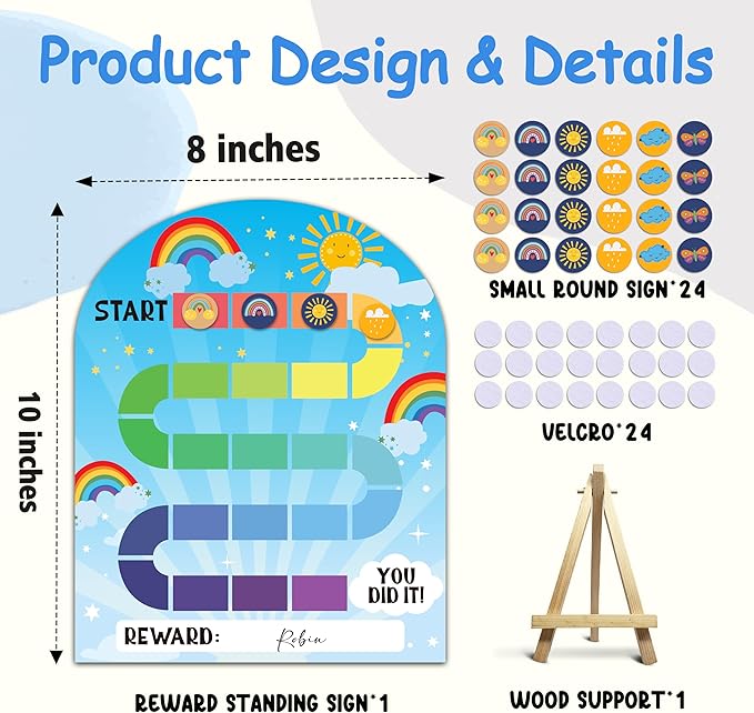 Rainbow Sun Theme Wooden Reward Chart, Behavior Reward Charts, Incentive Responsibility Chart for Boys Kids Toddlers Chore Homework Good Habits Assignments Attendance, 09