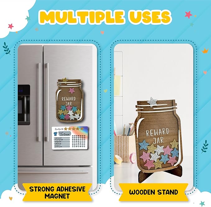 Trader Z's Kids- Premium Wooden Star Reward Jar, Chore Chart, Toddler/Kids Potty Training, Classroom and Teacher Gifts, Boys and Girls Behavior Chart, Magnetic Reward Chart (Potty Training Jar)