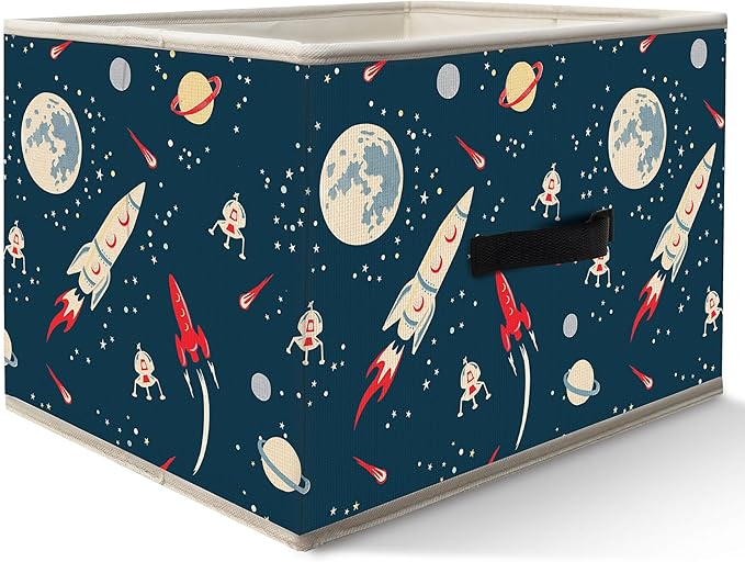Nogrit Space Airship Rocket Storage Bins Box, Toybox for Boys, Outer Space Cosmic Foldable Baskets Organizer Container with Handles for Kids Boys Bedroom Bathroom Clothes Toys Books
