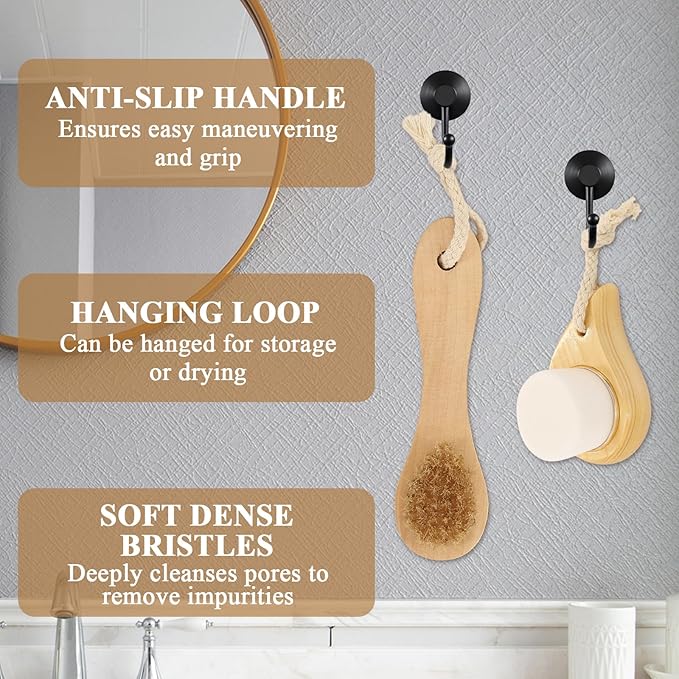 2 PCS Face Brushes for Cleansing, Facial Dry Brush for Face, 2 Styles-Soft Bristle+Boar Bristle, Deep Cleans Pores, Easy to Carry for Skin Cleansing, Skin Care and Massage