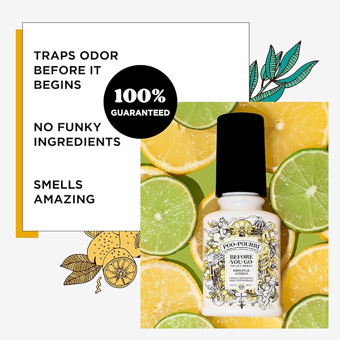 Poo-Pourri Before-you-Go Toilet Spray Bundle, Original Citrus 2 Fl Oz and Original Citrus 1 Fl Oz Pocket Travel Size - Lemon, Bergamot and Lemongrass