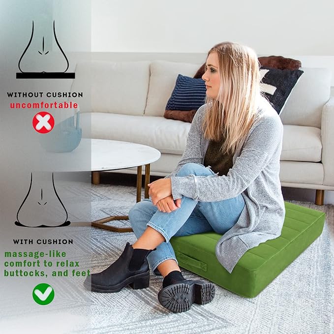 MeMoreCool Square Floor Pillow Seating for Adults Kids, Large Meditation Cushion Floor Pillow with Thick Foam & Soft Tufted Cover, Washable Big Pillow Seat Floor Cushion for Sitting Yoga 24" Green