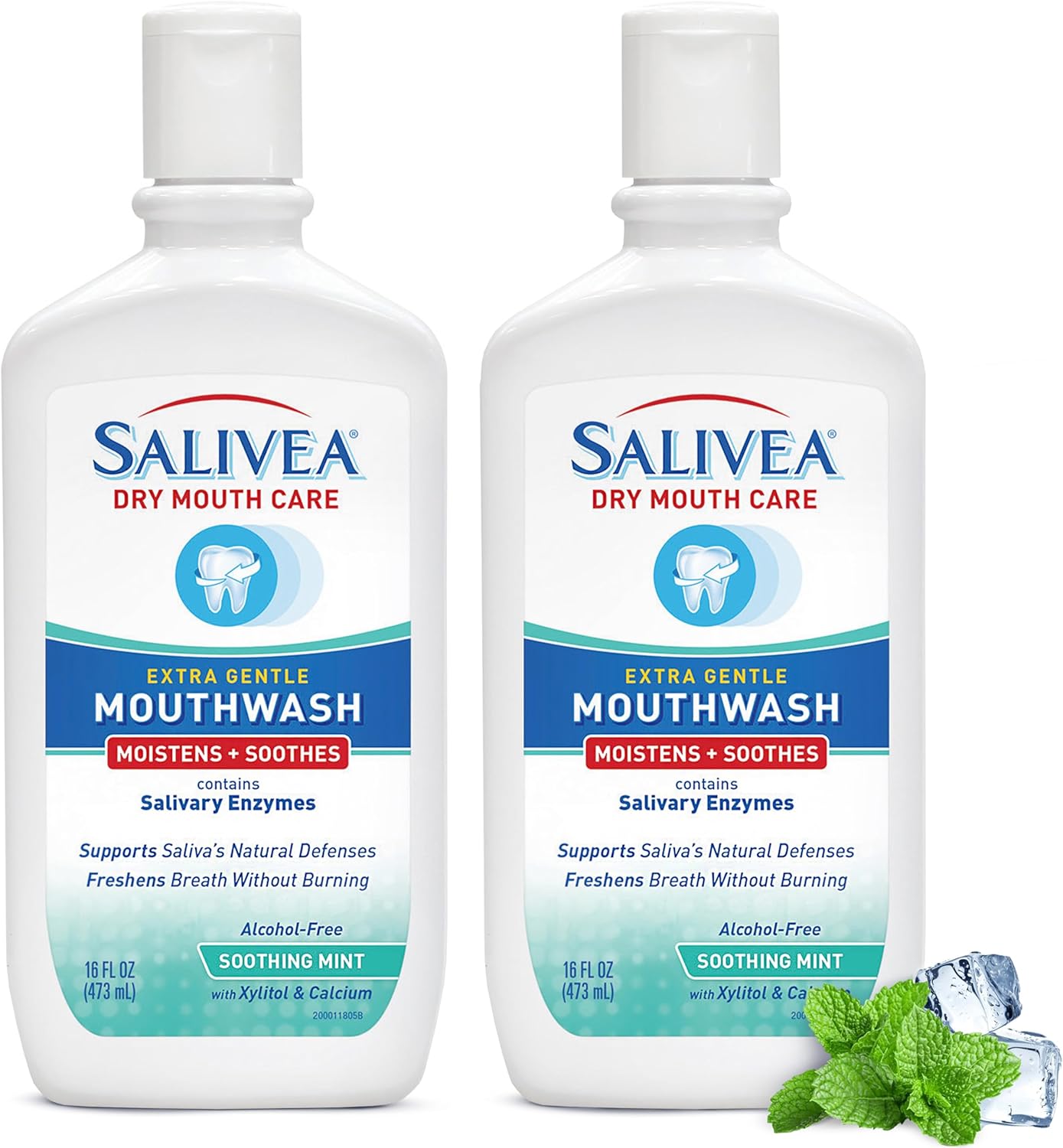 SALIVEA Dry Mouth Mouthwash - Soothing Mint Mouthwash with Natural Salivary Enzymes - Breath Freshener & Dry Mouth Care - Mint Flavor (2 Pack)