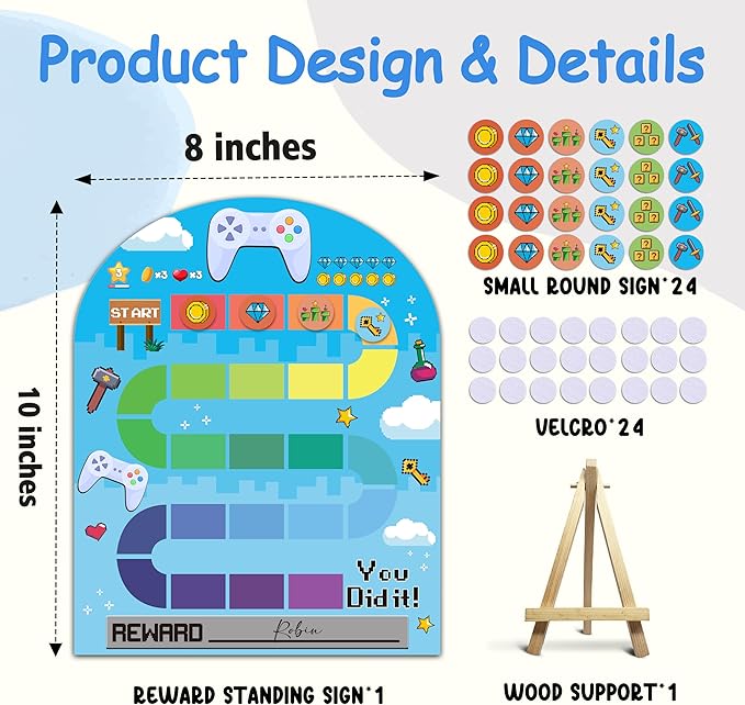 Gaming Theme Wooden Reward Chart, Behavior Reward Charts, Incentive Responsibility Chart for Boys Kids Toddlers Chore Homework Good Habits Assignments Attendance, 02
