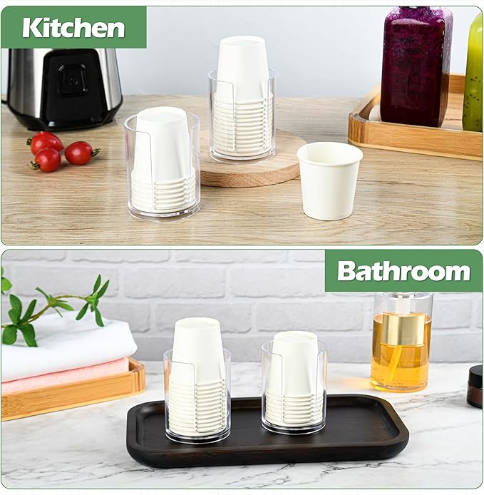 2 Pack Mouthwash Cups Holder,Bathroom Cup Dispenser,Small Disposable Paper Cup Tray for Bathroom Sink Counter