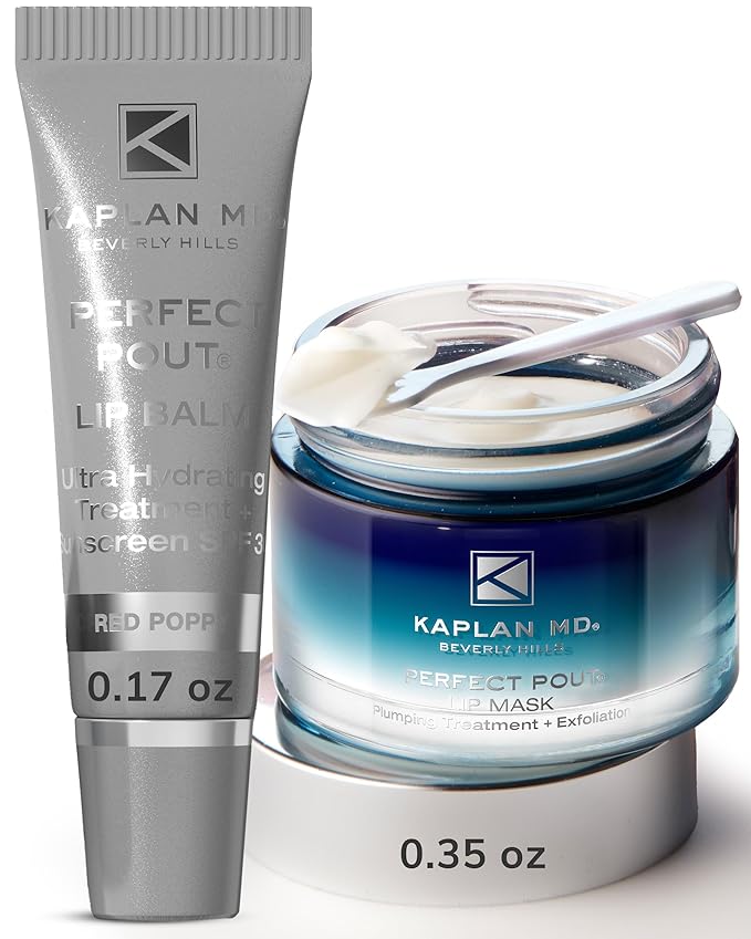 KAPLAN MD Perfect Pout Duo Lip Mask (0.5 oz.) & Lip Balm 0.17 oz. - Complete Anti-Aging Skin Care for Lips