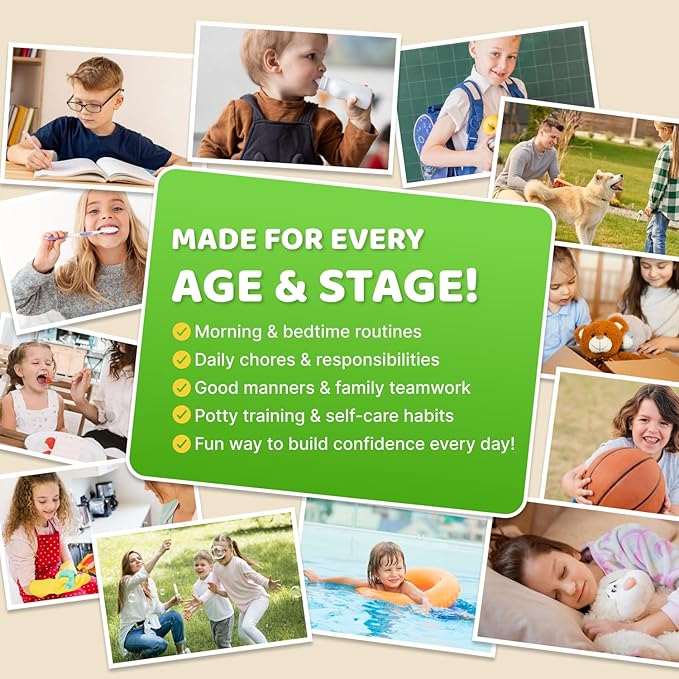 Upgraded Slider 3 in 1 Bedtime/Morning/Weekly Routine Chart for Kids, Magnetic Chore Chart for Kids with 99 Stickers, Cute Visual Schedule for Kid with Autism