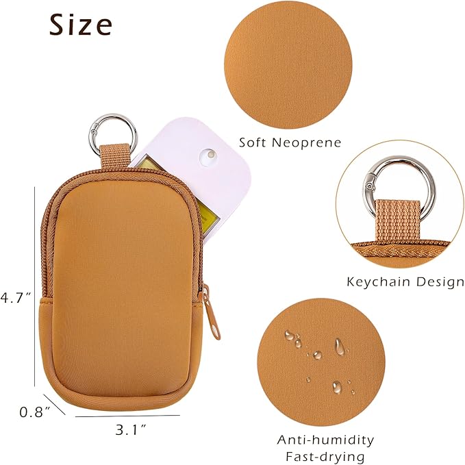 2Pcs Small Makeup Bag, Mini Portable Travel Cosmetic Bag, Soft Neoprene Makeup Pouch with Zipper, Fashion Accessory with Snap Hook, Cute Coin Purse Lipstick Cosmetic Travel Organizer(Black+ Brown)