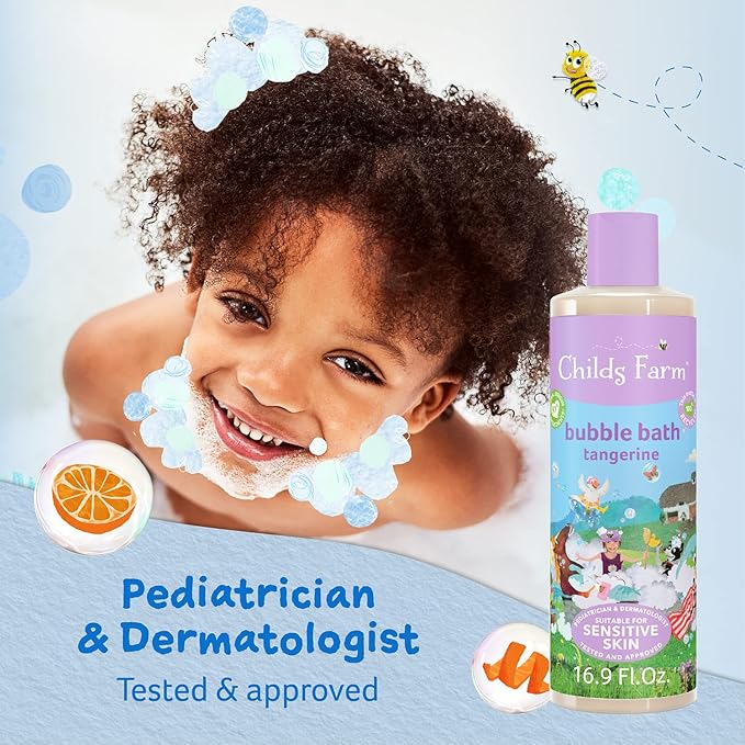 Childs Farm, Kids Bubble Bath for Dry, Sensitive Skin, Organic Tangerine, Gently Cleanses & Soothes, Vegan, Cruelty-Free, 16.9 fl oz