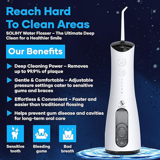 Cordless Water Flosser, Water Dental Flosser, Rechargeable Irrigation Cleaner,4 Modes Portable Water Flosser with 5 Nozzles, Water Flossers for Teeth, Dental Tools (White)