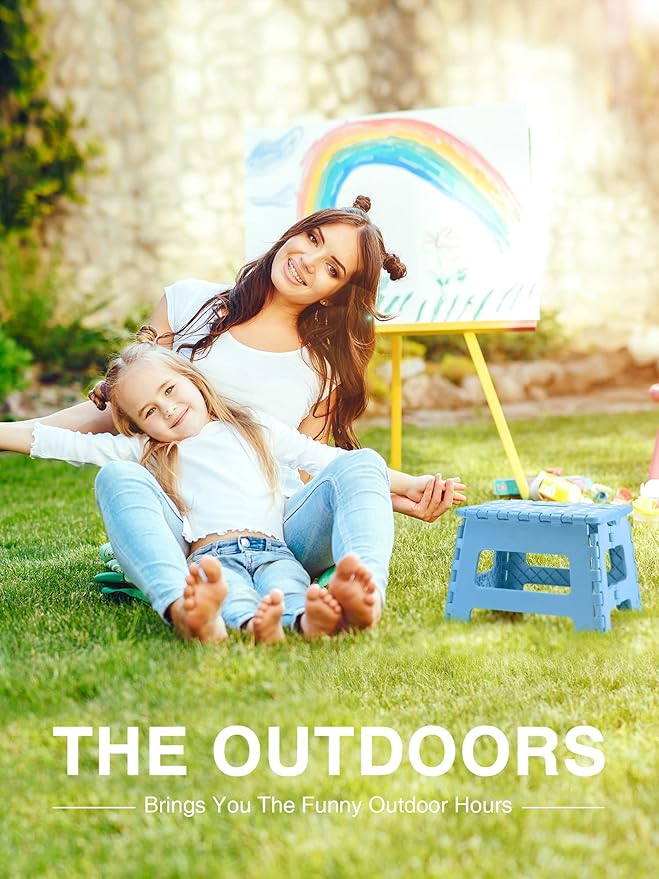 Dyforce Folding Step Stool 9", Kids Step Stool, Heavy Duty Step Stools for Adults, Compact Foot Stools, Light-Weight Toddler Step Stools for Kitchen, Bathroom, Holds Up to 300 lbs (Blue)