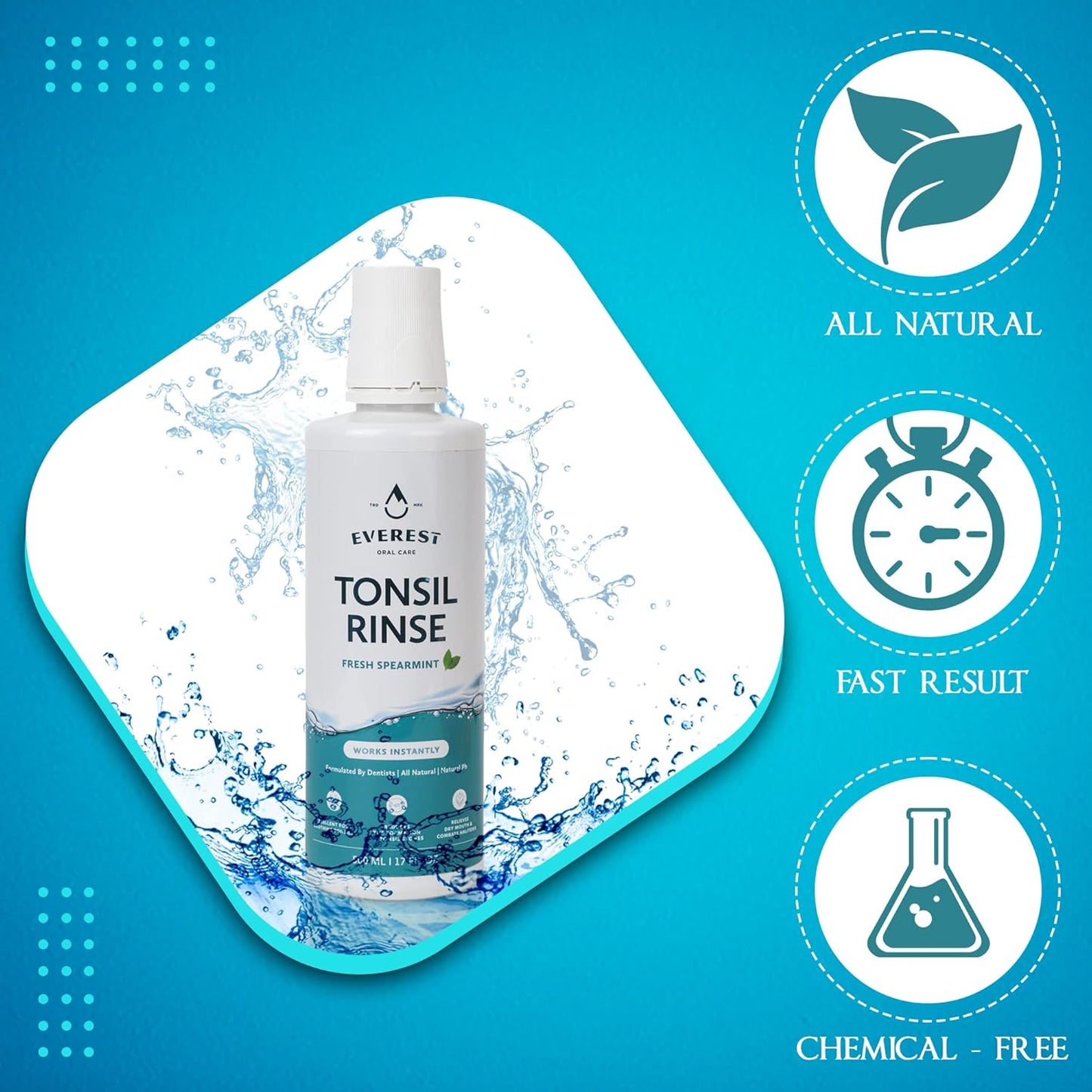 Everest Mouth Wash & Tonsil Stone Remover – Natural Mouthwash or Oral Rinse Liquid to Help Soothe Tonsils, Fight Bad Breath, & Relieve Dry Mouth – Paraben & Alcohol Free Mouthwash