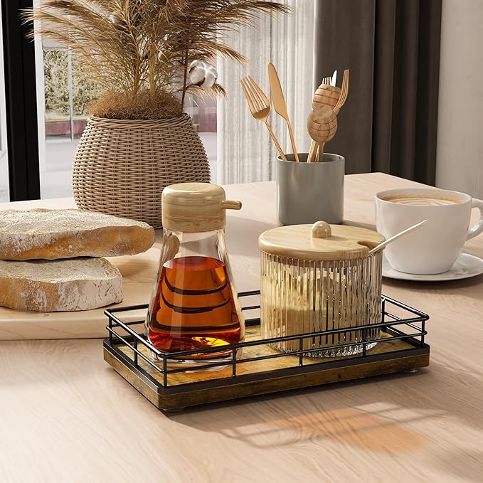 Rustic Bathroom Toilet Tank Tray, 7.5" Wood Toilet Paper Storage Basket Back of Toilet Basket Organizer, Vanity Tray for Perfume Makeup Candle Kitchen Counter Coffee Table Decor