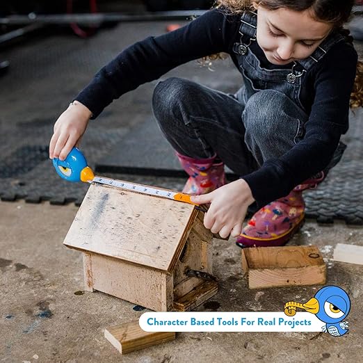 Handy Famm 8ft Blue Bird Tape Measure for Kids – STEM Educational Tool with Level, Protractor, Retractable Design - DIY Construction Toy, Child-Safe Measuring Tapes, Gift for Boys & Girls 3+