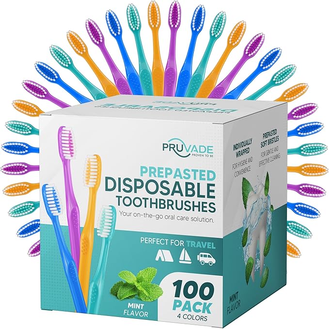 100 Pack Disposable Toothbrushes with Toothpaste Built in | Premium Quality Prepasted Toothbrushes Individually Wrapped - Waterless Toothbrush Soft Bristles for Work, Camping, Travel, Hotel