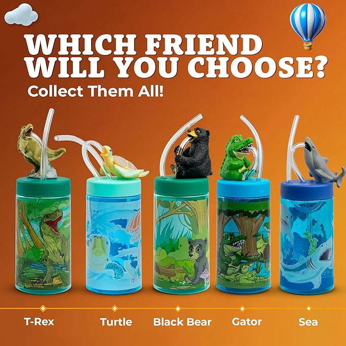 Kids Water Bottle, Toddler Cups, Tumbler with Lid and Straw, Travel Sippy Cup for Water or Milk, Kids Cups with Lids for Toddlers 3 and Up, BPA Free Plastic, 12 oz (Trend Zoo Elephant)