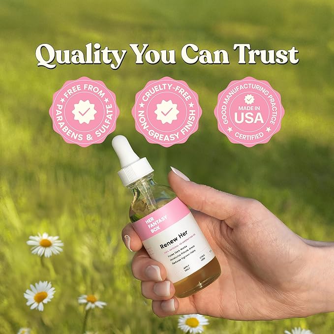 Her Fantasy Box Renew Her | Natural Rejuvenating Yoni Oil for Dark Spots, Ingrown Hair, and Skin Brightening - Nourishing, Moisturizing Formula for All Skin Types