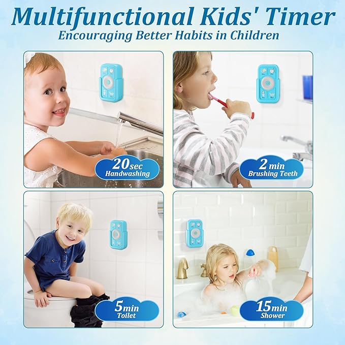 Timer for Kids Brushing: 2 Minutes Teeth Brush 20 Seconds Hand Washing 5 Min Toilet 15 Min Shower, Time Management Tool for Children - Blue