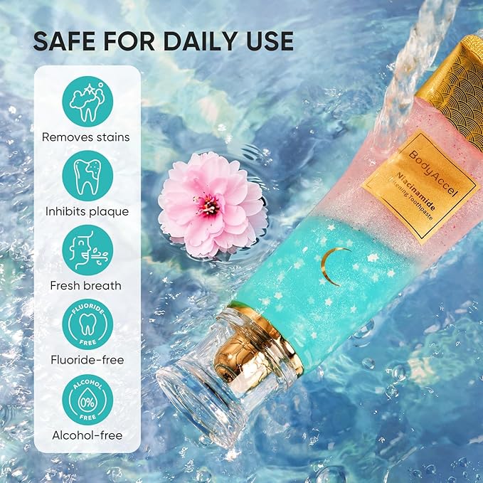 BodyAccel Niacinamide Whitening Toothpaste – Natural Whitening Toothpaste with Niacinamide, Gentle Formula for Brighter Teeth & Fresh Breath, 2-Pack (2)