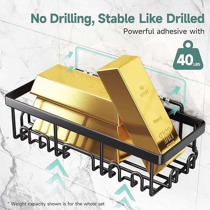 Veken Shower Caddy 6-Pack,Advanced Rustproof Design, No Drilling Adhesive Shelves, Rack with Soap Holder, Large Capacity Bathroom Organizers and Storage, Wall-Mounted Kitchen & Home Decor