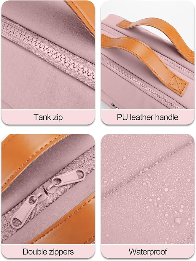 Women's Hanging Toiletry Bag, Waterproof Travel Cosmetic Organizer with Jewelry Storage, Large Capacity Makeup Case for Full-Size Skincare & Bathroom Essentials, Portable Cosmetic kit, Pink