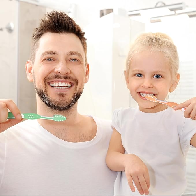 Toothbrush Medium Adults, Medium Toothbrushes for Adults with Tongue Scraper, Travel Toothbrushes with Ergonomic Handle, Assorted Colors, 8 Pack