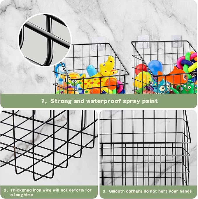 2 Pack Bath Toy Storage Organizer Basket, Large Metal Bathtub Toy Holder, Wall Mounted Hanging Shower Basket, Bath Toy Organizer For Bathtub for Easy Access and Sorting Toys/Clothes/Toiletries