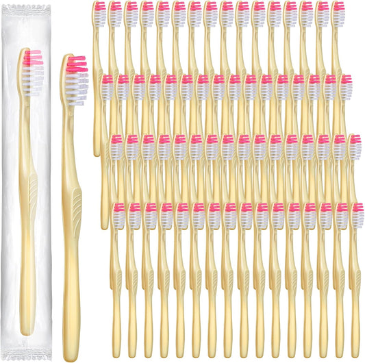 Tessco 500 Pcs Disposable Toothbrushes Individually Wrapped Soft Bristle Tooth Brush Set Travel Toothbrushes Bulk for Adults Oral Hygiene Dental Care Camping Guestroom Hotel(Yellow)
