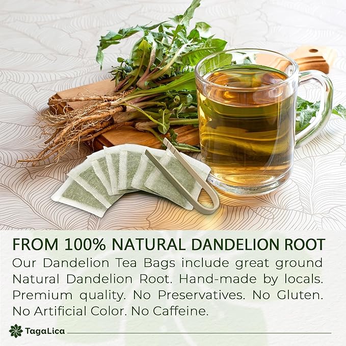Tagalica, Premium 135 Dandelion Root Tea Bags, 100% Natural & Pure from Dandelion Root, Eco-Conscious Tea Bags, Herbal Tea. No Sugar, No Caffeine, No Gluten, Vegan