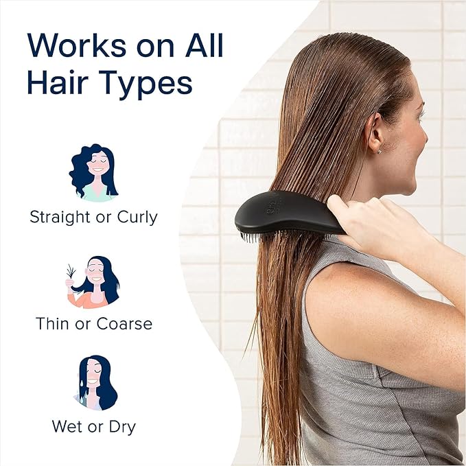 Crave Naturals Biggie Glide Thru Hair Brush - Detangler Brush for Curly, Straight, Wet or Dry Hair - Gentle Detangling Brushes for Adults, Kids, Toddlers - Hair Accessories for Women, 8.4x3.4 - Black