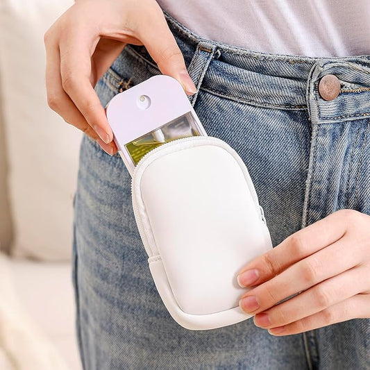 2Pcs Small Makeup Bag, Mini Portable Travel Cosmetic Bag, Soft Neoprene Makeup Pouch with Zipper, Fashion Accessory with Snap Hook, Cute Coin Purse Lipstick Cosmetic Travel Organizer(Black+ White)