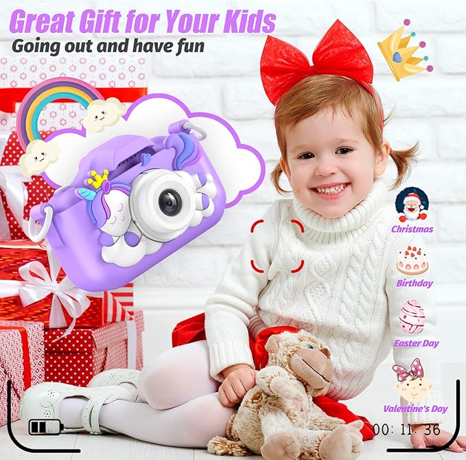 Upgrade Kids Camera, Christmas Birthday Gifts for Girls Boys, 1080P HD Selfie Digital Video Camera for Toddlers, Cute Portable Little Girls Boys Gifts Toys for 3 4 5 6 7 8 9 Years Old