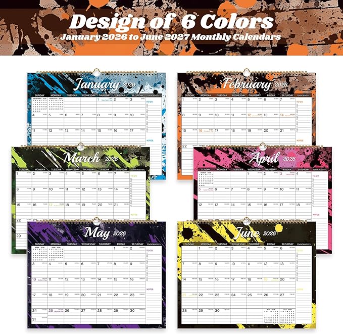 2026 Calendar, Wall Calendar 2026-2027, 18 Month Calendar January 2026 - June 2027, 14.8" X 11.5", Calendar with Twin-Wire Binding, Hanging Hook and Julian Dates (Colorful Ink)