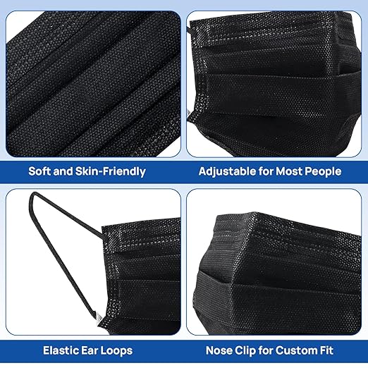 JMU 1000 Pcs Black Disposable Face Masks for Adults, 4-Ply ASTM Level 3 Medical Masks, 20 Box