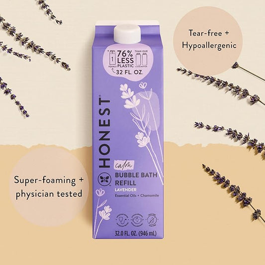 The Honest Company Foaming Bubble Bath Refill Carton Gentle for Baby Naturally Derived Tear-Free Hypoallergenic Lavender Calm 32 fl oz