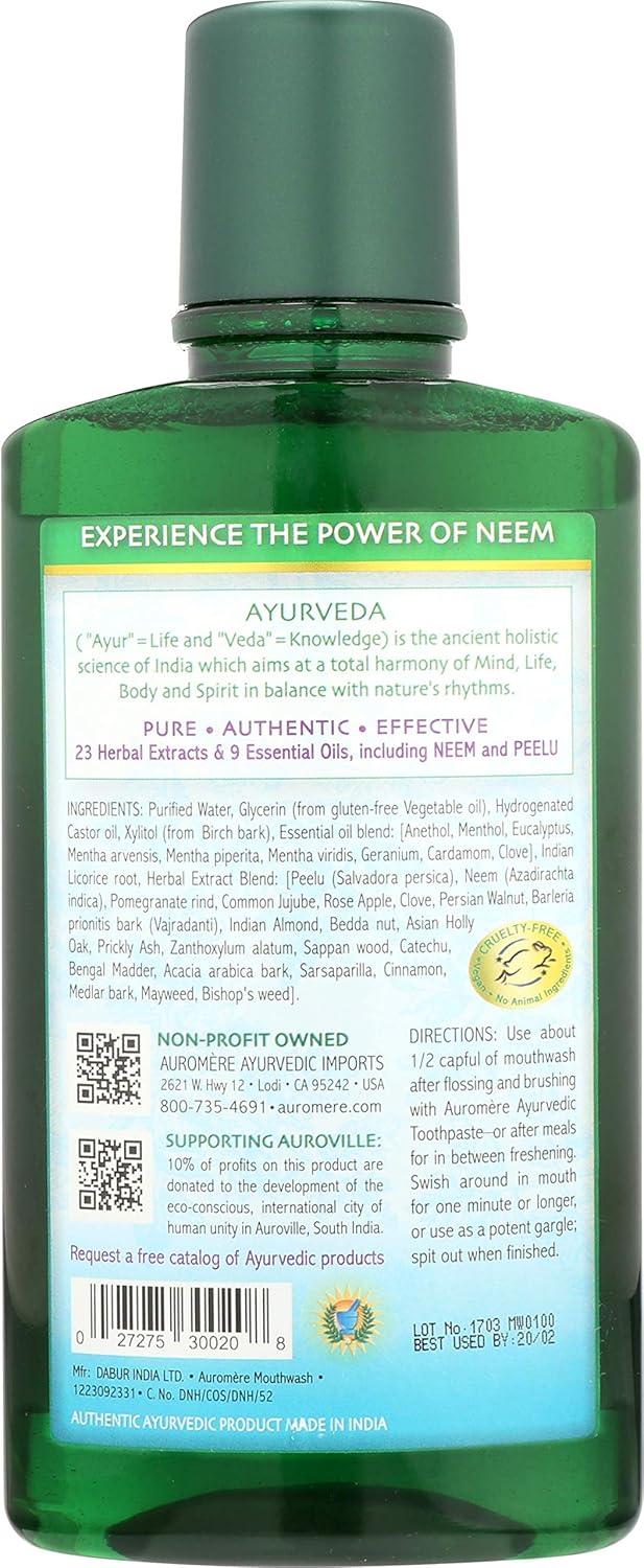 Auromere Ayurvedic Mouthwash - Vegan, Fluoride Free, Alcohol Free, Natural, Non GMO (16 fl oz), 2 Pack