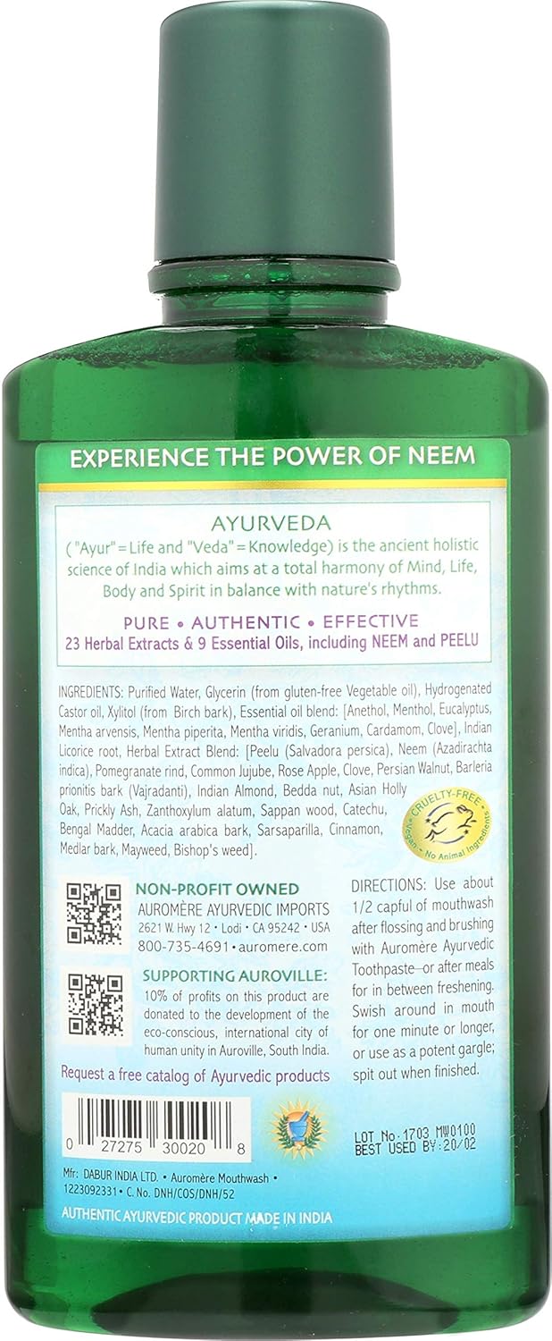 Auromere Ayurvedic Mouthwash - Vegan, Fluoride Free, Alcohol Free, Natural, Non GMO (16 fl oz), 1 Pack