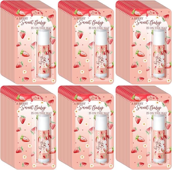 30 Pack Christmas Sweet Strawberry Baby Shower Games Prizes Party Gifts Bulk Lip Balms Favors for Winners Adults Guests Gender Reveal Favors Decorations Baby Shower Souvenirs Stocking Stuffers