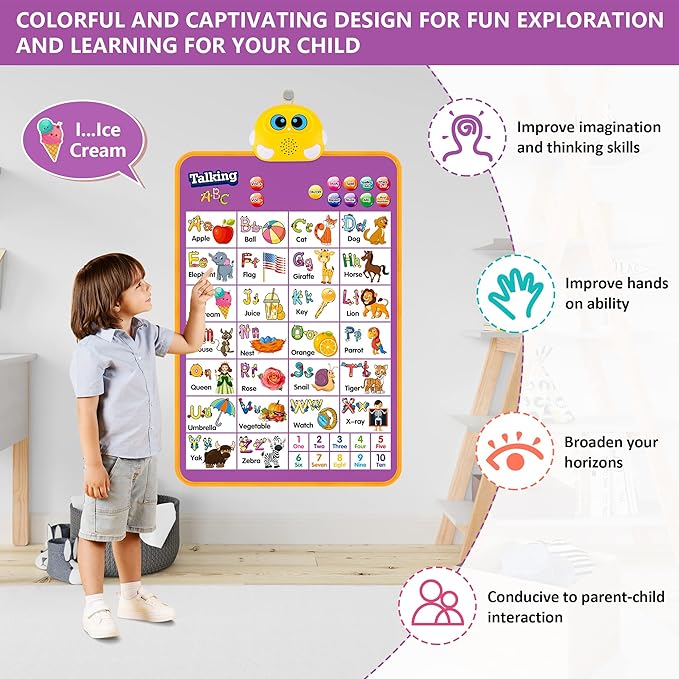 Alphabet Wall Chart, Talking ABC, Music Poster, Kids Learning Toys for Toddlers 2-4, Interactive Educational Toddler Montessori Toys, Birthday Gifts for Age 1 2 3 4 5 Year Old Girls Boys - Purple