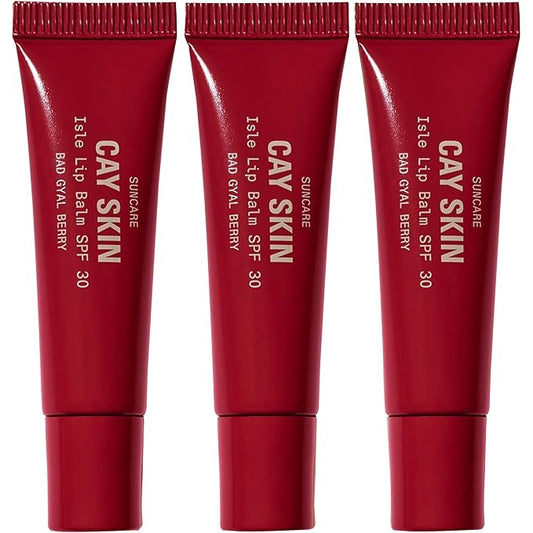 Cay Skin Isle Lip Balm SPF 30 – High Shine, Hydrating + Sheer Lip Gloss in Vanilla Brown Sugar Flavor – Formulated with Natural Ingredients for All Skin Tones – 3-Pack, Bad Gyal Berry, 1.05 oz